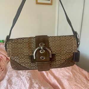 ❌SOLD❌Coach Brown Jacquard & Suede Small Soho Shoulder Bag rectangular y2k